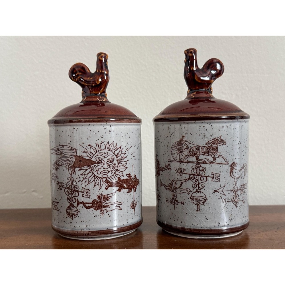 Vintage Ceramic Rooster Weathervane Salt and Pepper Shakers Set Made in Japan